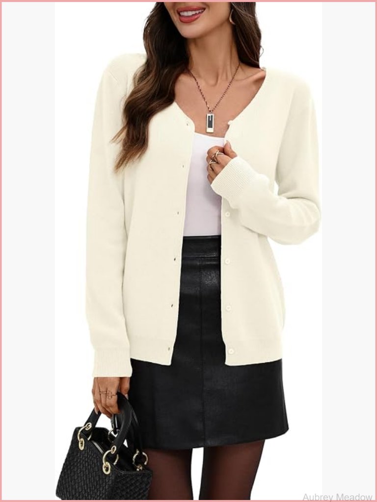 V-Neck Button Down Wool Cardigan For Office Casual Outfits